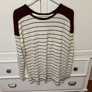 Old Navy white & maroon striped boyfriend shirt 
Excellent condition
